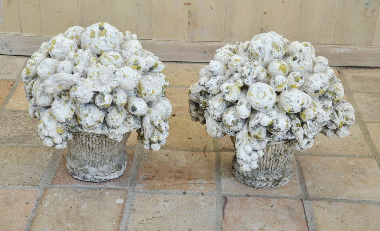 Pair of French Cast Stone Fruit Compotes